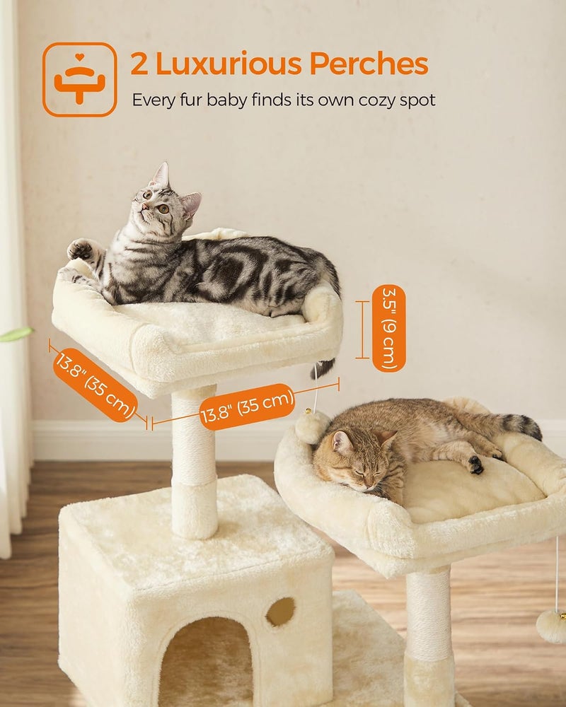 Cat Tree, 56.3-Inch Cat Tower for Indoor Cats, Multi-Level Cat Condo with 11 Scratching Posts, 2 Perches, Cave, Hammock, Beige UPCT15BE - Image 4