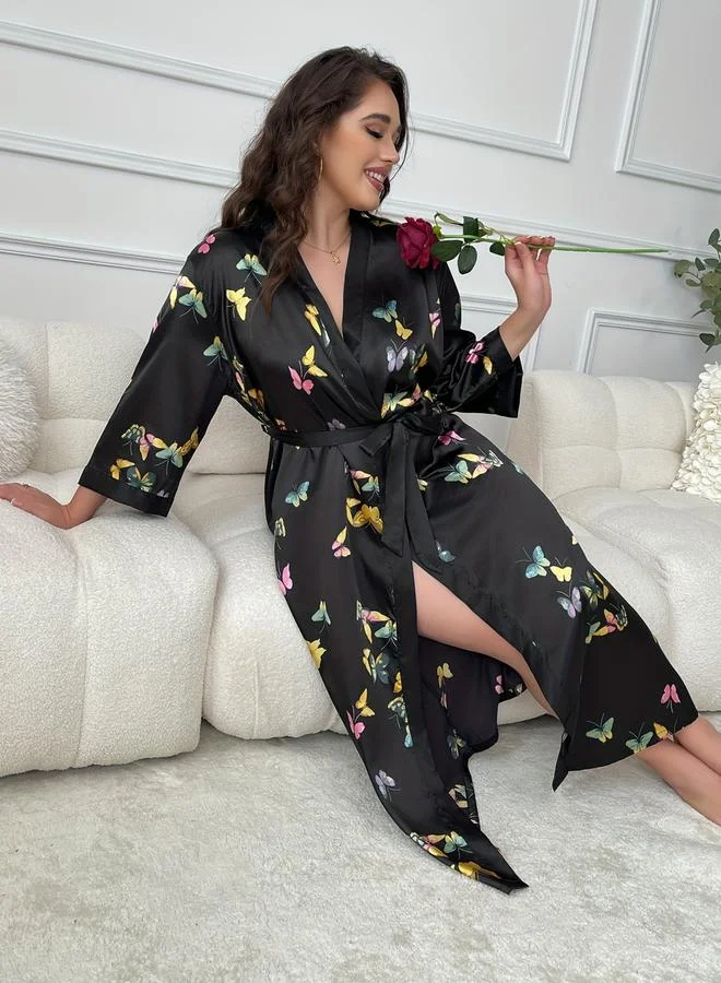 Take Two Plus Size Butterfly Print Robe