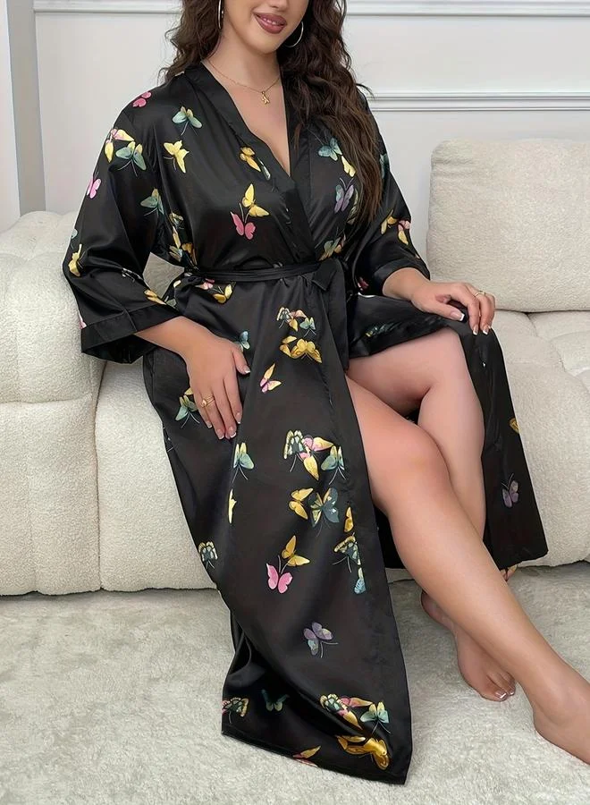 Take Two Plus Size Butterfly Print Robe