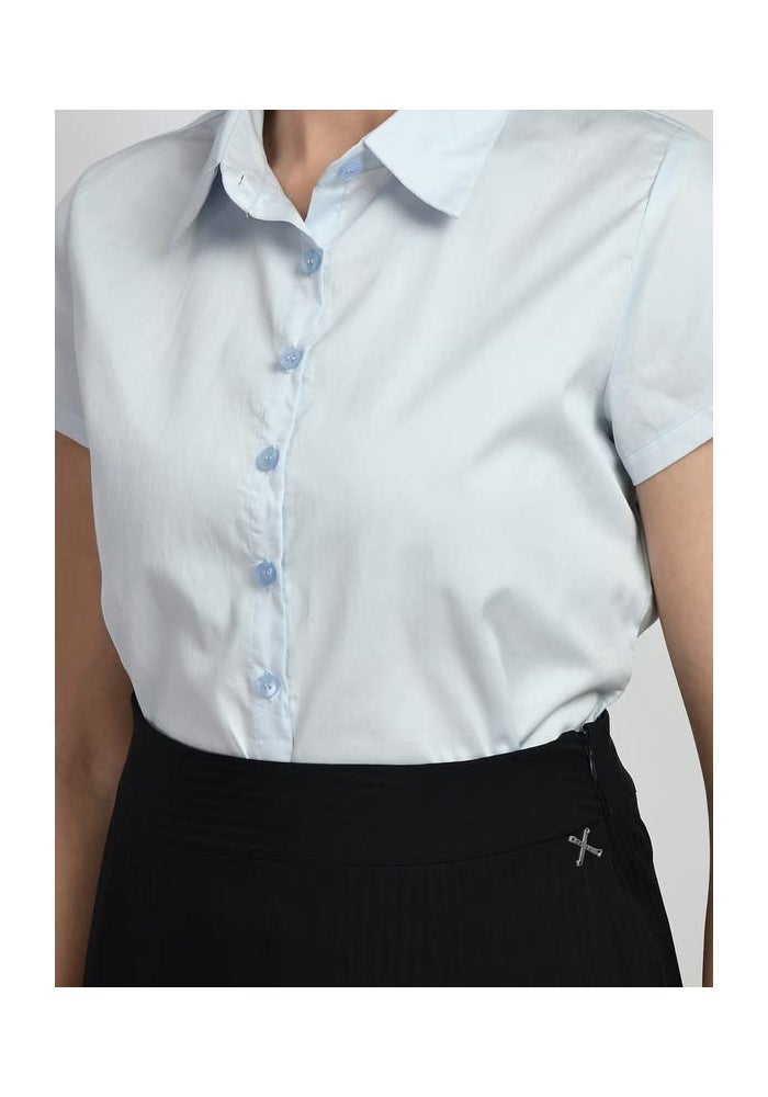 Exude Blue Short Sleeve Shirt for Women - Image 4
