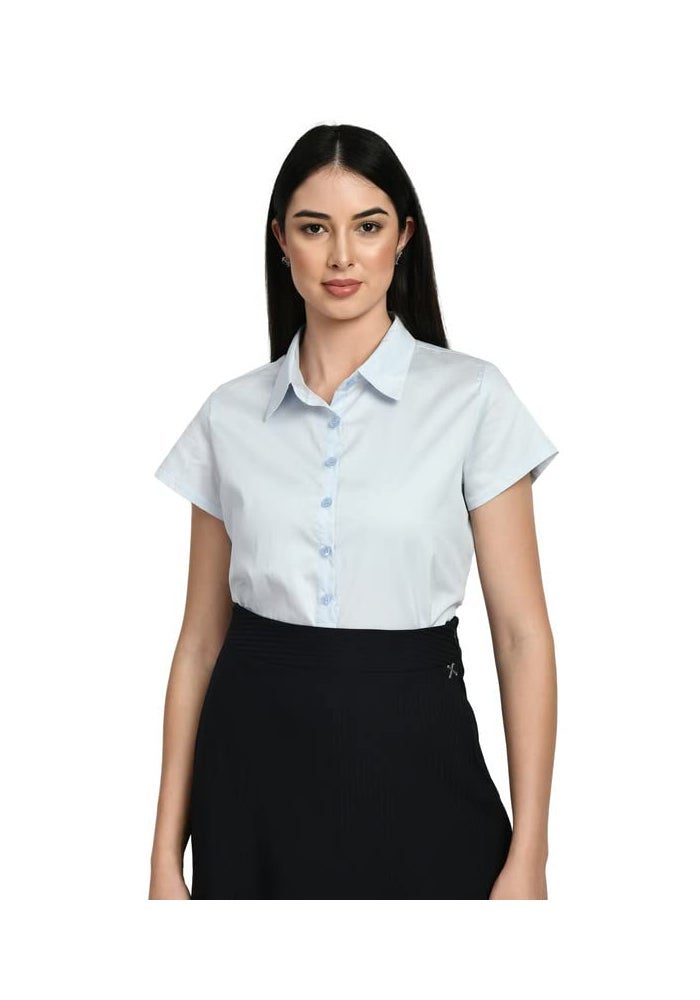 Exude Blue Short Sleeve Shirt for Women - Image 1