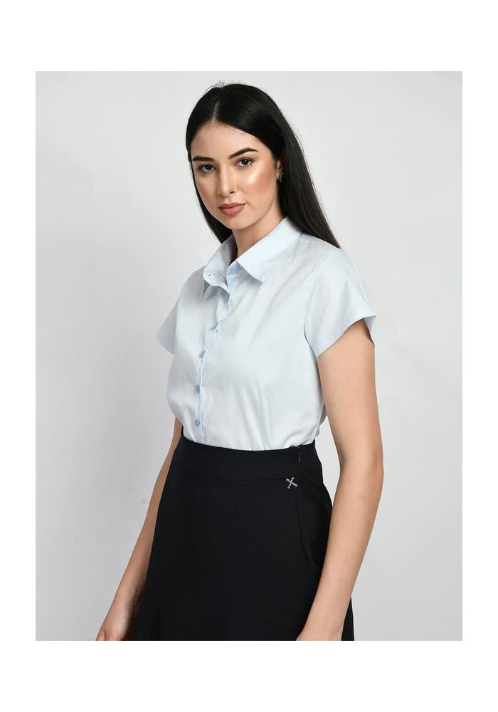 Exude Blue Short Sleeve Shirt for Women - Image 3