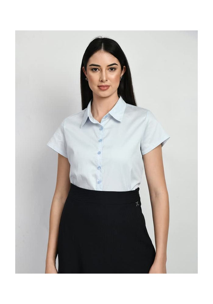 Exude Blue Short Sleeve Shirt for Women - Image 2