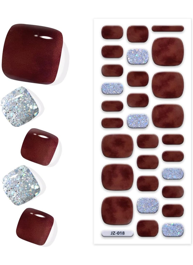 King Horse Semi Cured Gel Pedi Strips Glossy Gel Toenail Stickers Semi-Cured Gel Pedicure Strips Long Lasting Gel Pedicure Nail Wraps Sticker Salon Nails at Home Requires UV Light Pedicure Kit 
