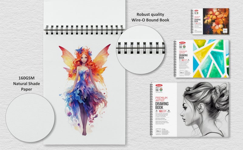 Anupam Artist Premium Drawing Book A4 | Acid-free Cartridge Paper 160GSM (40 Sheets, 80 Pages) | Spiral-Bound Sketchpad for Artists & Professionals for Marker Colored Pencil Charcoal Pastel - Image 2
