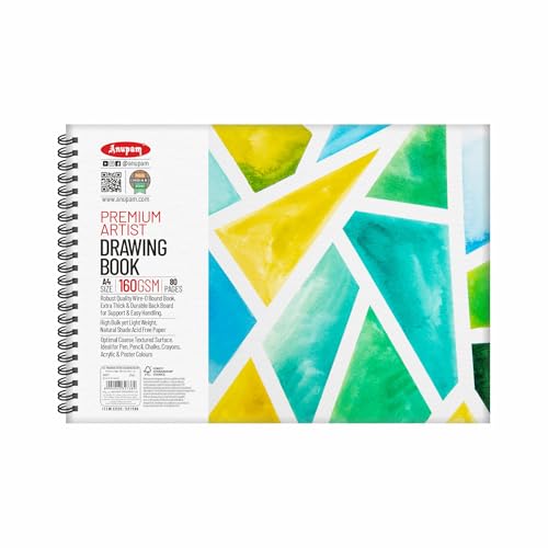 Anupam Artist Premium Drawing Book A4 | Acid-free Cartridge Paper 160GSM (40 Sheets, 80 Pages) | Spiral-Bound Sketchpad for Artists & Professionals for Marker Colored Pencil Charcoal Pastel - Image 1