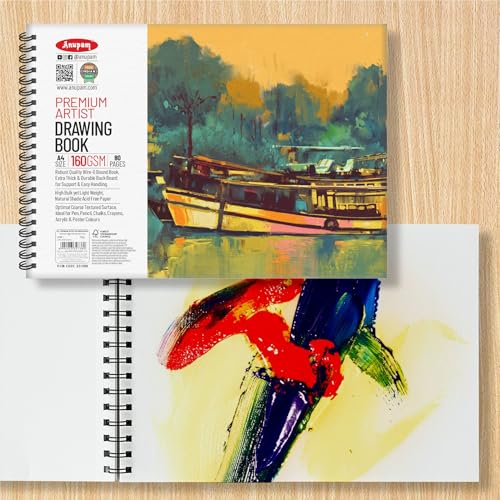 Anupam Artist Premium Drawing Book A4 | Acid-free Cartridge Paper 160GSM (40 Sheets, 80 Pages) | Spiral-Bound Sketchpad for Artists & Professionals for Marker Colored Pencil Charcoal Pastel - Image 3