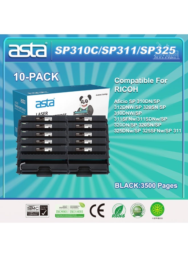 Asta 10-PACK ASTA SP310C SP311 SP325 Cost Saving Bulk Pack With Chip Black Toner Cartridge Compatible For RICOH Aficio SP 310DN 312DNW 320SN 310DNW 311SFNw 311SDNw 320DN 320SN 325DNw 325SFNw 311 Crisp Printing Long Lasting Suitable For Conference Rooms Schools Government Agencies Other Places - Image 1