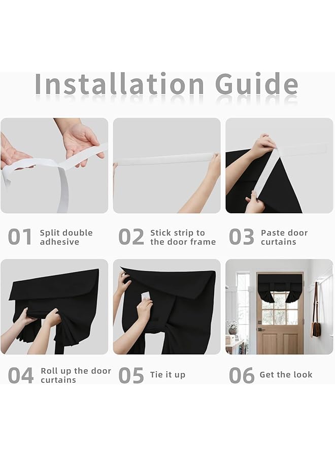 إيروريكس ستائر باب فرنسية سهلة الاستخدام معزولة حراريًا وخصوصية معتمة وستائر ربط للباب الأمامي للمدخل مكونة من لوحة واحدة مقاس 26 × 68 بوصة باللون الأسود - Image 3