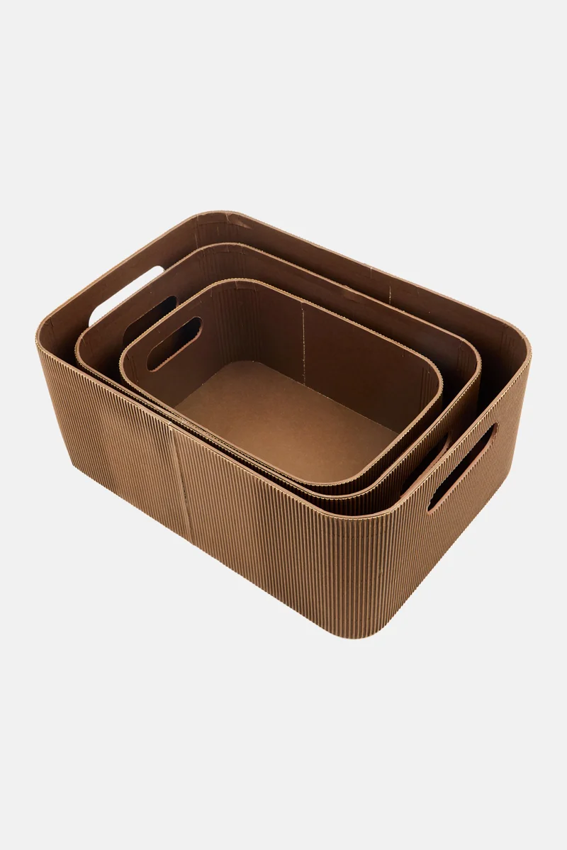 موي موتشو 3 Pieces Storage Organizers Box, Dark Brown