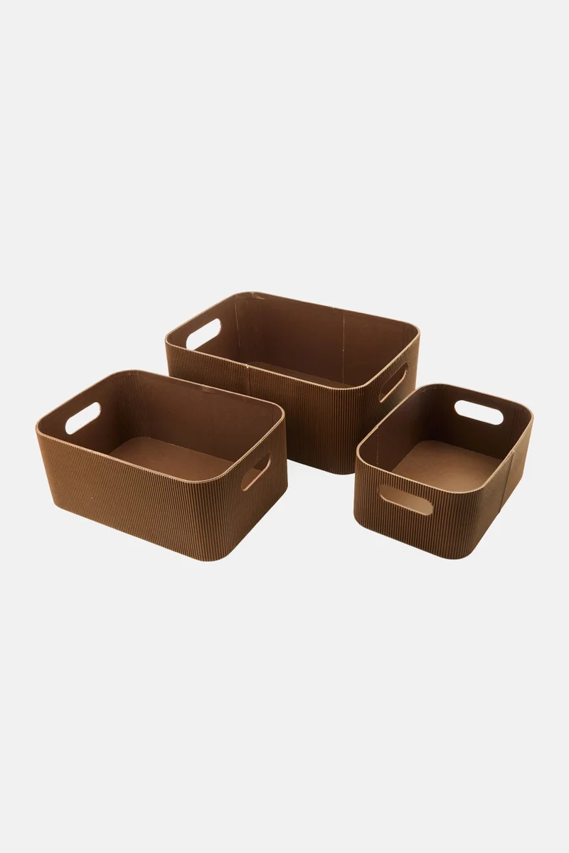 موي موتشو 3 Pieces Storage Organizers Box, Dark Brown