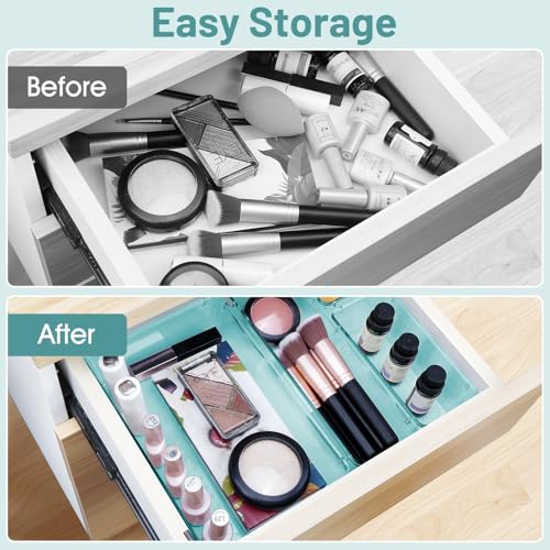 WOWBOX 25 PCS Plastic Drawer Organizer Set, 4 Sizes Desk Drawer Divider Organizers and Storage Bins for Makeup, Jewelry, Gadgets for Kitchen, Bedroom, Bathroom, Office, Sea Blue - Image 4