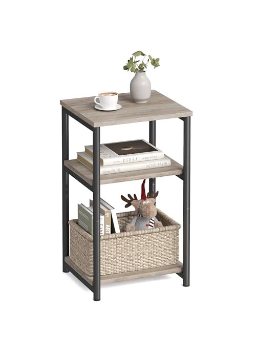 VASAGLE VASAGLE Side Table Small End Table Tall Nightstand for Living Room Bedroom Office Bathroom Greige and Classic Black ULET273B02 