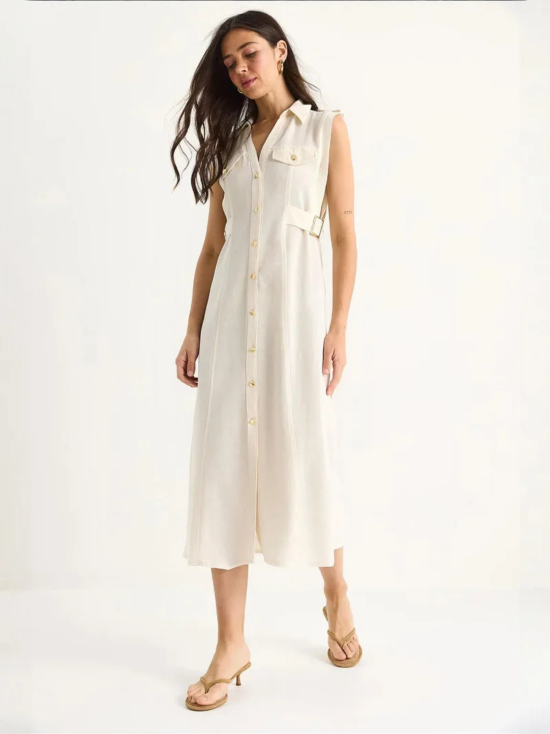 Bianco Lucci LUCCI Belt Detailed Midi Dress