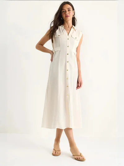 Bianco Lucci LUCCI Belt Detailed Midi Dress
