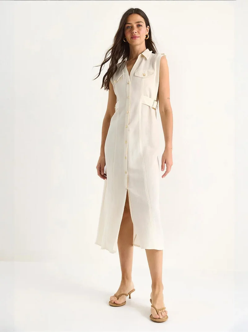 Bianco Lucci LUCCI Belt Detailed Midi Dress