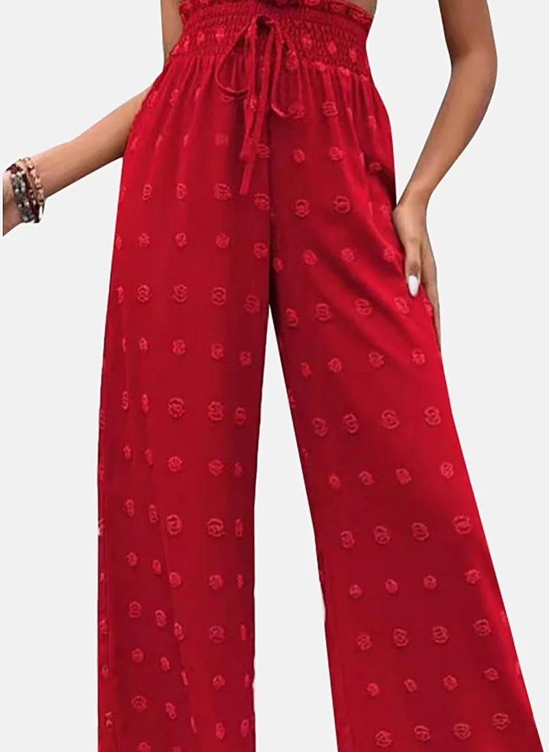 YUNIQEE Red Embroidered Relaxed Fit Palazzos