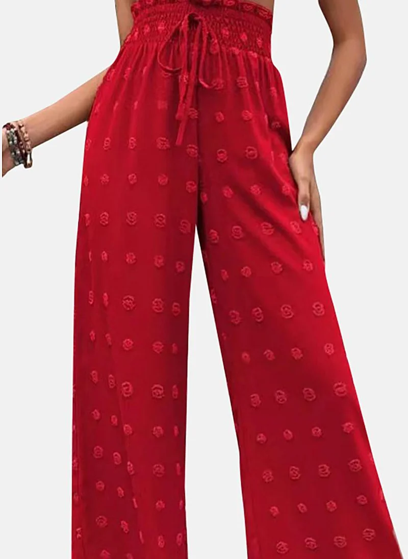 YUNIQEE Red Embroidered Relaxed Fit Palazzos