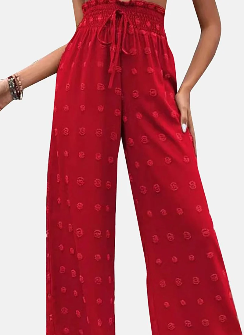 YUNIQEE Red Embroidered Relaxed Fit Palazzos
