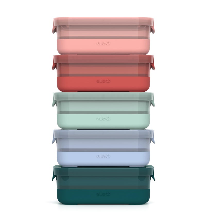 Ello Plastic 37 Cup Meal Prep Set 10 Pc 5 Pack Set BPA Free Plastic Food Storage Container with Silicone Boot and Airtight Lids Dishwasher Microwave and Freezer Safe Melon