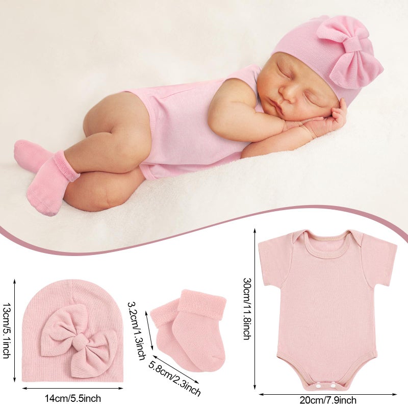 Glitopper 6 Pack Preemie Bodysuit Set Preemie Clothes Cotton Hat Socks Newborn Baby Layette Gift Set for Nicu Girls Boys(Bow Style) - Image 3