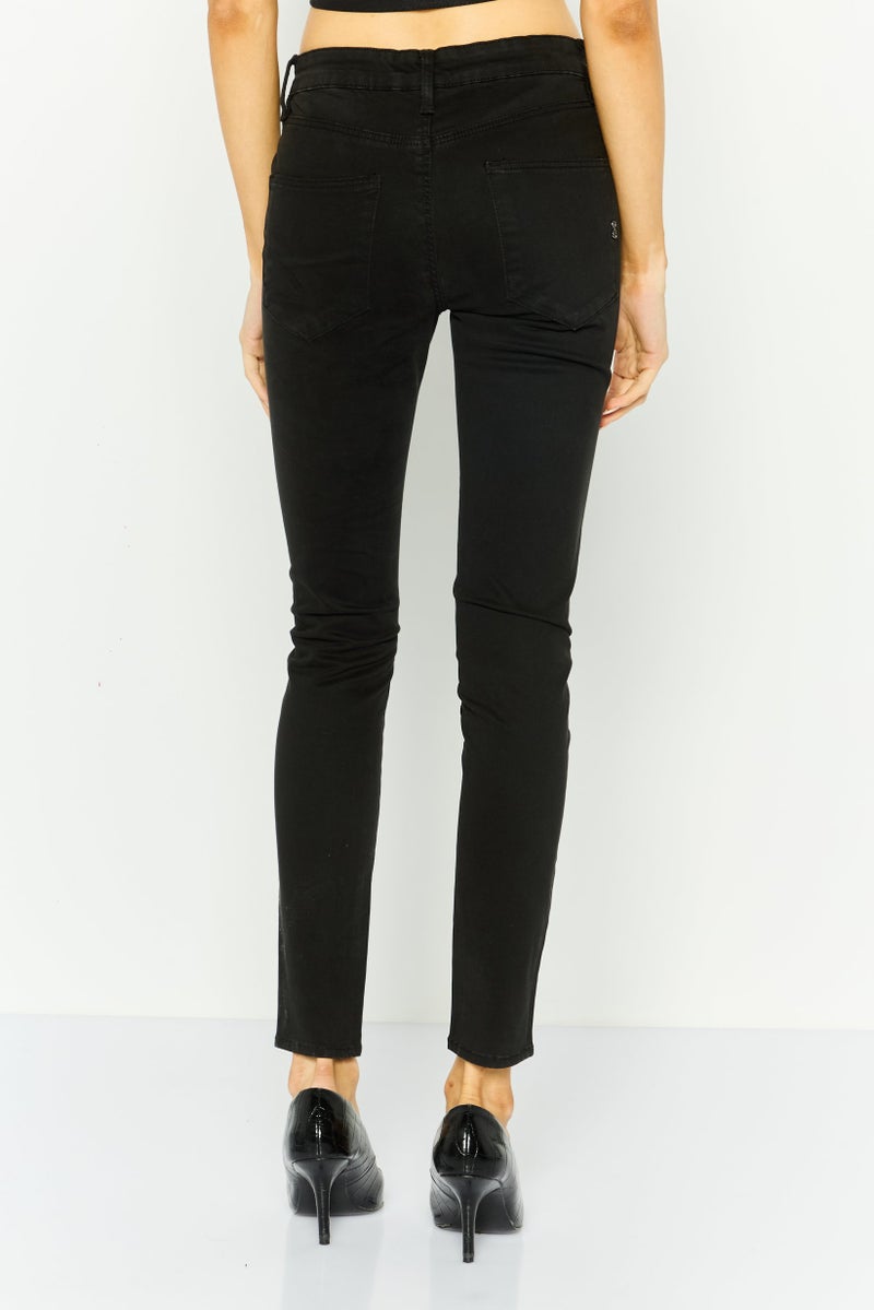 GAS Women Skinny Fit Solid Stretchable Pants, Black - Image 3
