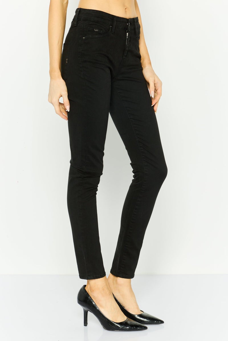 GAS Women Skinny Fit Solid Stretchable Pants, Black - Image 2
