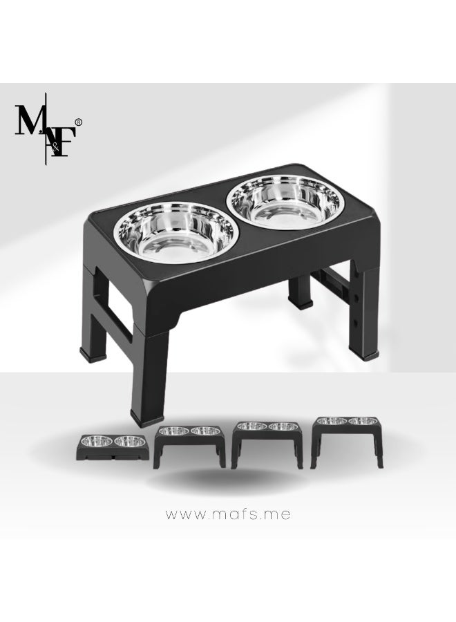 M.A&F's Adjustable Elevated Dog Bowl, with 2 Stainless Steel 1.5L Dog Bowl Vertical Feeding and Detachable Double Bowl Stand Antiskid Splash Proof, for All Small, Medium and Large Pets (Black-3) - Image 1