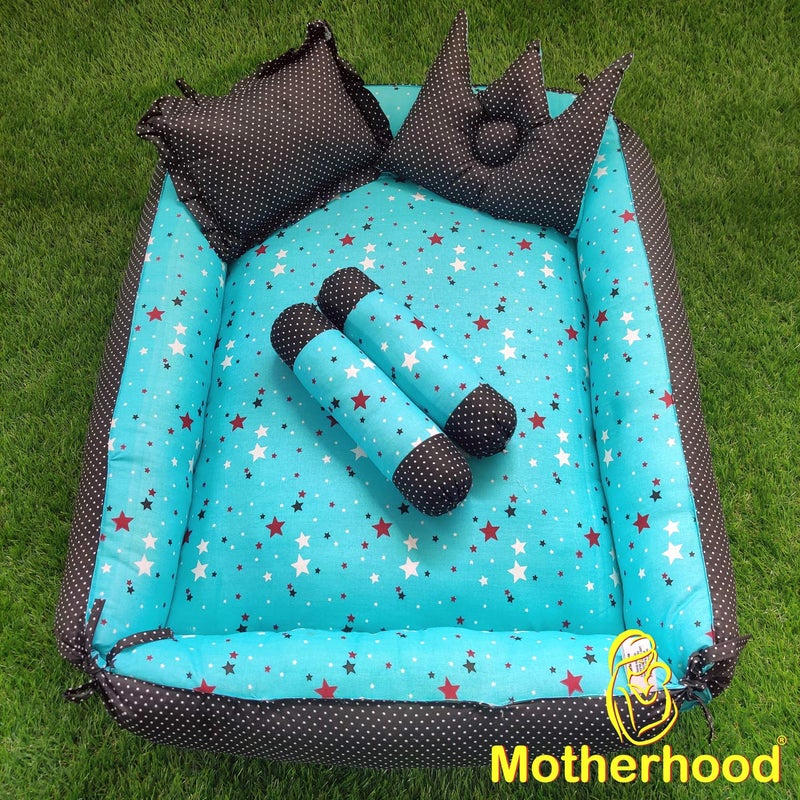 MOTHERHOOD MOTHERHOOD Box Baby Tub Bed and 4 pc Baby Pillow Luxury Baby Mattress Bed Sleeper Bedding Set coSleeper Safe Cotton Fabric with RFilled UltraSoft Comfortable for Newborn to Toddlers Z Sky D - Image 2