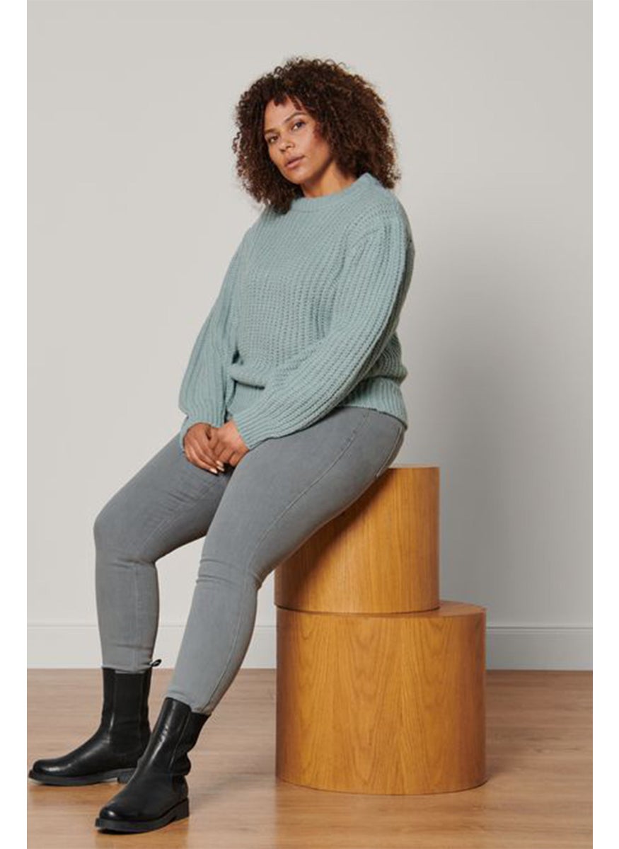 Tchibo Women Crew Neck Long Sleeves Textured Sweater, Blue  - Image 2
