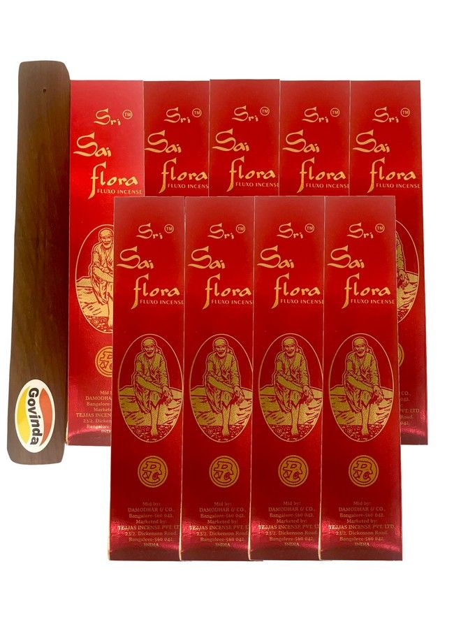 Govinda Sri Sai Flora Fluxo Incense 9 Packs Of 25 Grams And Holder Bundle - Image 2