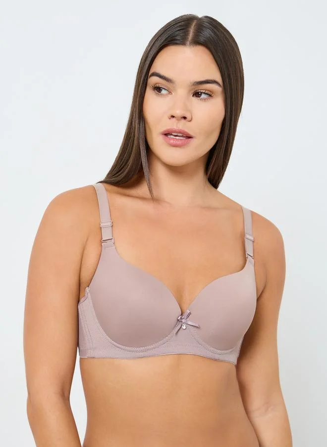 Styli Multi Pack of 2 - Padded Wired Solid Balconette Bra with Metal Trim for Women | Best Price UAE