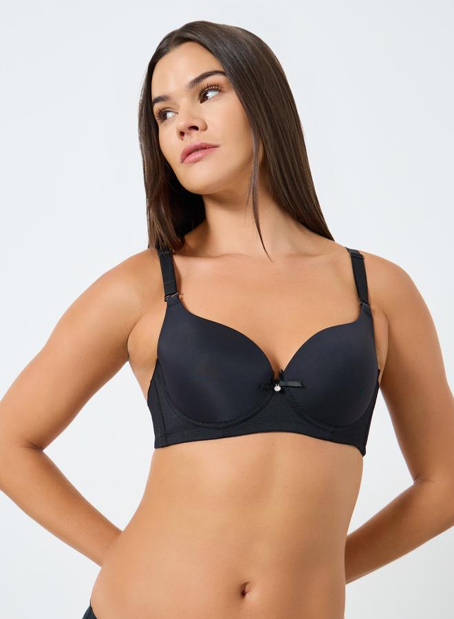 Styli Pack of 2 - Padded Wired Solid Balconette Bra with Metal Trim - Image 2