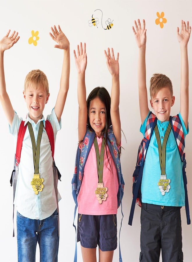 Remuuly 3 Pcs Spelling Bee Honeycomb Medals 1st 2nd 3rd Spelling Bee Trophy Award Medals with Neck Ribbon for Kids Adults Competitions Prizes Party Supplies Decorations, 3.2 x 2.8 Inches (Classic) - Image 5