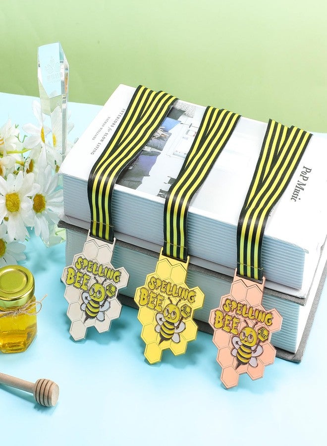 Remuuly 3 Pcs Spelling Bee Honeycomb Medals 1st 2nd 3rd Spelling Bee Trophy Award Medals with Neck Ribbon for Kids Adults Competitions Prizes Party Supplies Decorations, 3.2 x 2.8 Inches (Classic) - Image 4