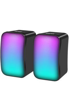 Faster FS-71 USB Powered Computer Speakers with RGB LED Lights - 3.5mm AUX Input, Stereo Multimedia Sound for Gaming, PC, Desktop, Laptop, and Mobile Devices - Powerful Output, Deep and Rich Sound  - Image 1