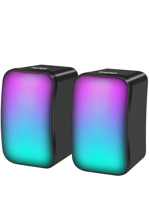 FS-71 USB Powered Computer Speakers with RGB LED Lights - 3.5mm AUX Input, Stereo Multimedia Sound for Gaming, PC, Desktop, Laptop, and Mobile Devices - Powerful Output, Deep and Rich Sound