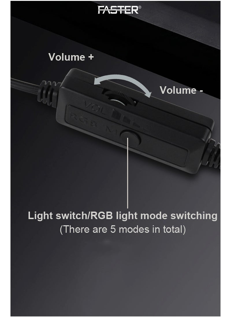 Faster - FS-71 USB Powered Computer Speakers with RGB LED Lights - 3.5mm AUX Input, Stereo Multimedia Sound for Gaming, PC, Desktop, Laptop, and Mobile Devices - Powerful Output, Deep and Rich Sound - Image 1