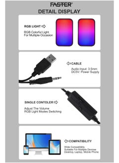 Faster FS-71 USB Powered Computer Speakers with RGB LED Lights - 3.5mm AUX Input, Stereo Multimedia Sound for Gaming, PC, Desktop, Laptop, and Mobile Devices - Powerful Output, Deep and Rich Sound  - Image 4
