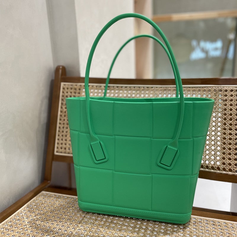 2023 New Style Basket Bag, Checkered Tofu Block Bag, Eva Handbag, Shoulder Bag, Beach Bag, Outdoor Travel Bag - Image 4