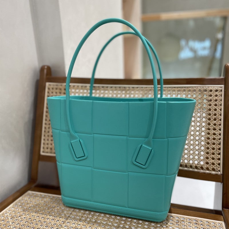 2023 New Style Basket Bag, Checkered Tofu Block Bag, Eva Handbag, Shoulder Bag, Beach Bag, Outdoor Travel Bag - Image 5
