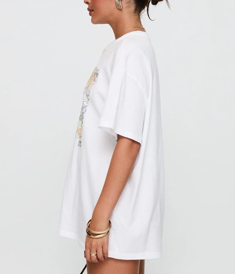 Foidiccx Women Teen Girl Oversized Summer Tops Y2k Cute Loose Fit Short Sleeve Fruit Floral Flower Aesthetic Crew Neck Graphic T Shirts Vintage Beach Baggy Tees (A1 White, S) - Image 5