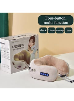 General Home use C-type neck massager multifunctional portable pillow kneading cervical vertebra office nap neck and shoulder massage pillow (C-type massager 4 functions 2 heads kneading vibration + hot compress)  - Image 1