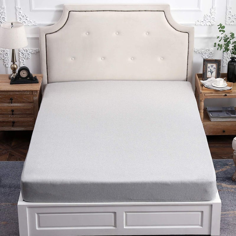 PURE ERA Jersey Knit Cotton Fitted Bottom Sheet ONLY (No Flat Sheet or Pillow Shams) - Ultra Soft Comfy Breathable Comfortable - Heather Grey Queen - Image 4