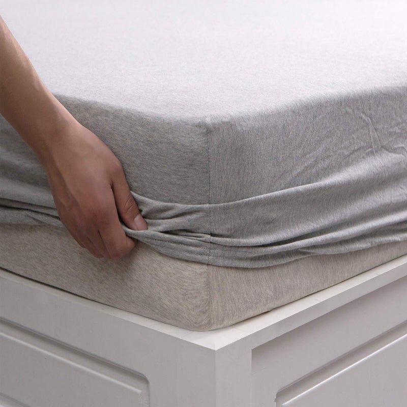 PURE ERA Jersey Knit Cotton Fitted Bottom Sheet ONLY (No Flat Sheet or Pillow Shams) - Ultra Soft Comfy Breathable Comfortable - Heather Grey Queen - Image 1