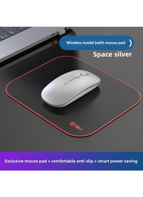 Wireless Bluetooth Mouse Silent Charging Notebook Desktop Computer Office Unlimited Suitable For Lenovo Dell Asus-Specifications:Space Silver/wireless Version [silent + Rechargeable] + Mouse Pad 30CMx25cm