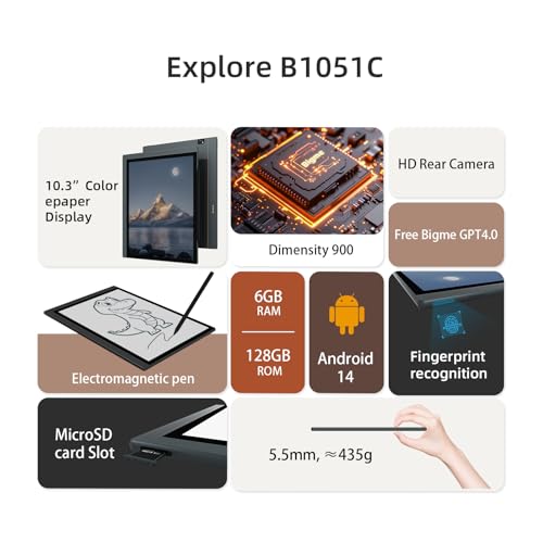 Bigme 10.3" Color E-Ink Read-Write Tablet, ePaper Note Taking Tablet at 5.5mm Thickness, 6GB RAM+128GB ROM Computer Tablets Touchscreen Display with 5MP Camera and Digital Stylus - Image 3