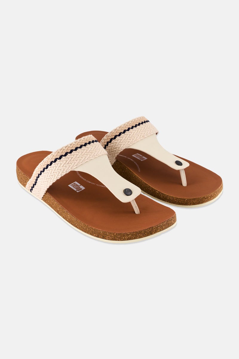 Men Stripe Webbing Thong Slippers, Brown