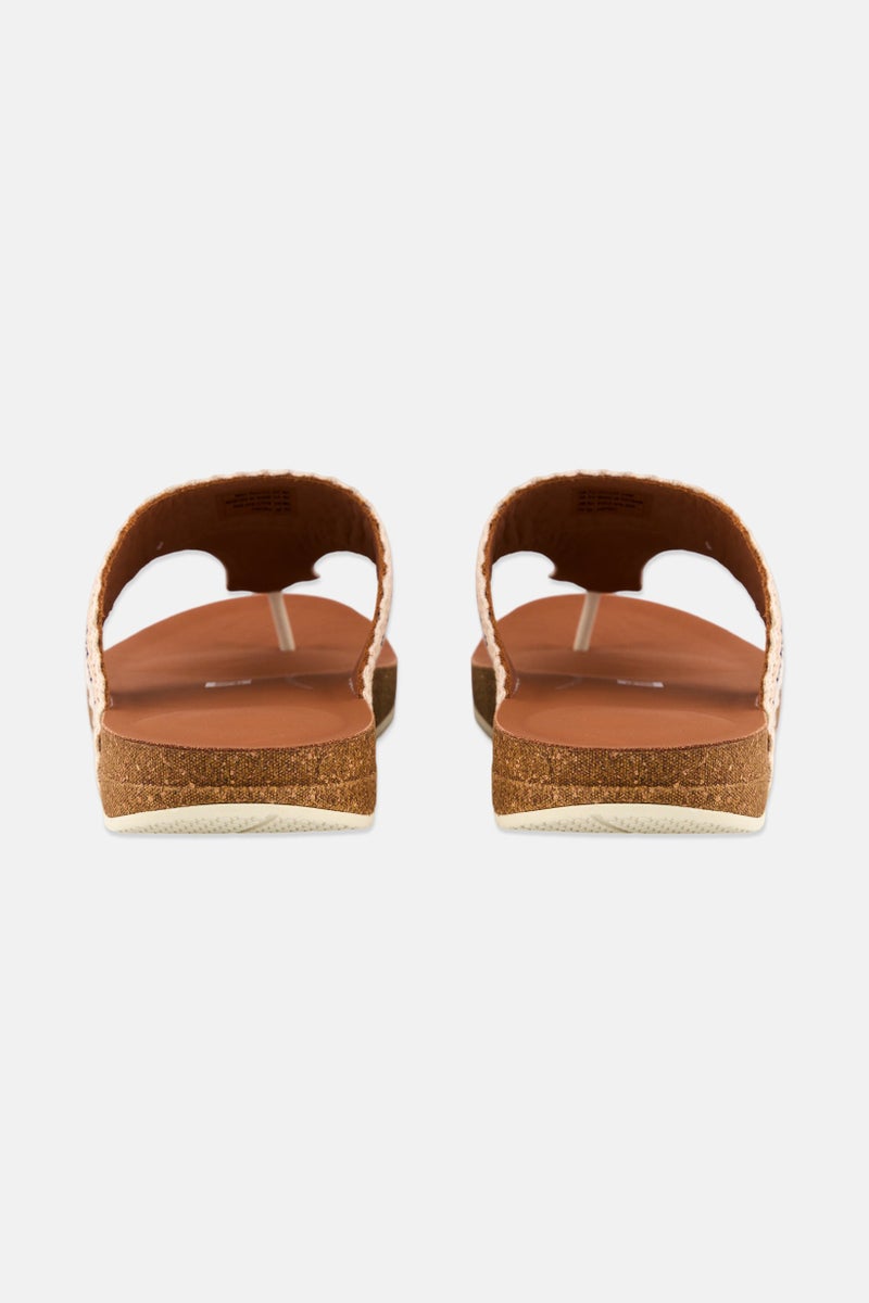 Men Stripe Webbing Thong Slippers, Brown