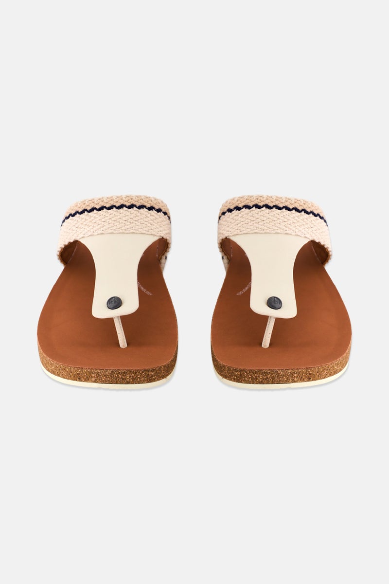 Men Stripe Webbing Thong Slippers, Brown